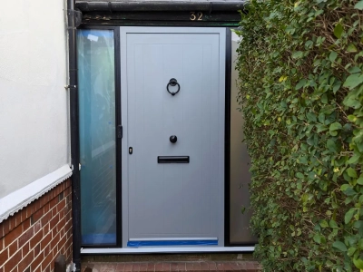 White Aluminium door in cottage style smart design door front door supply and installation by Durajoin in London