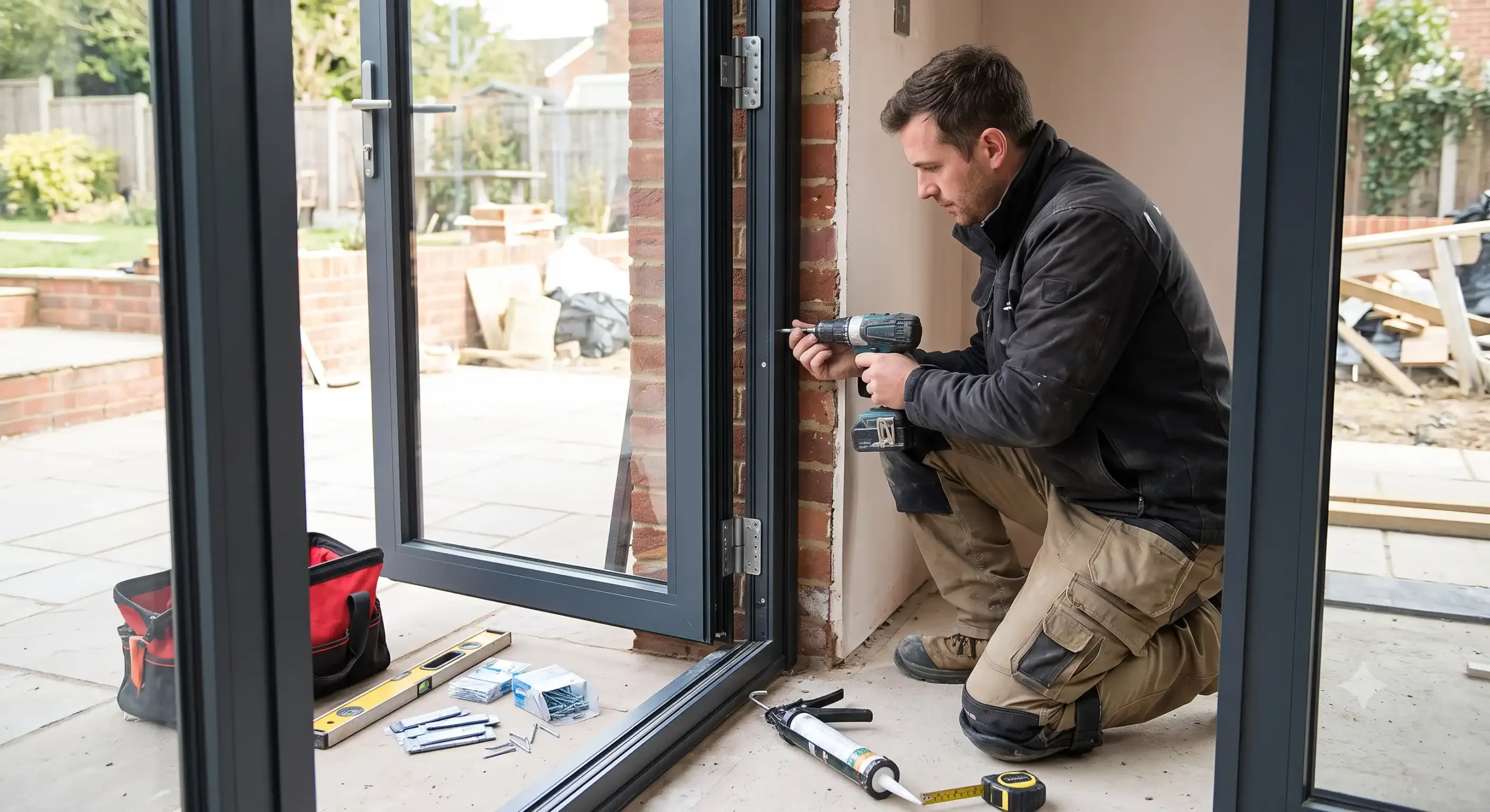 A person fitting aluminium door