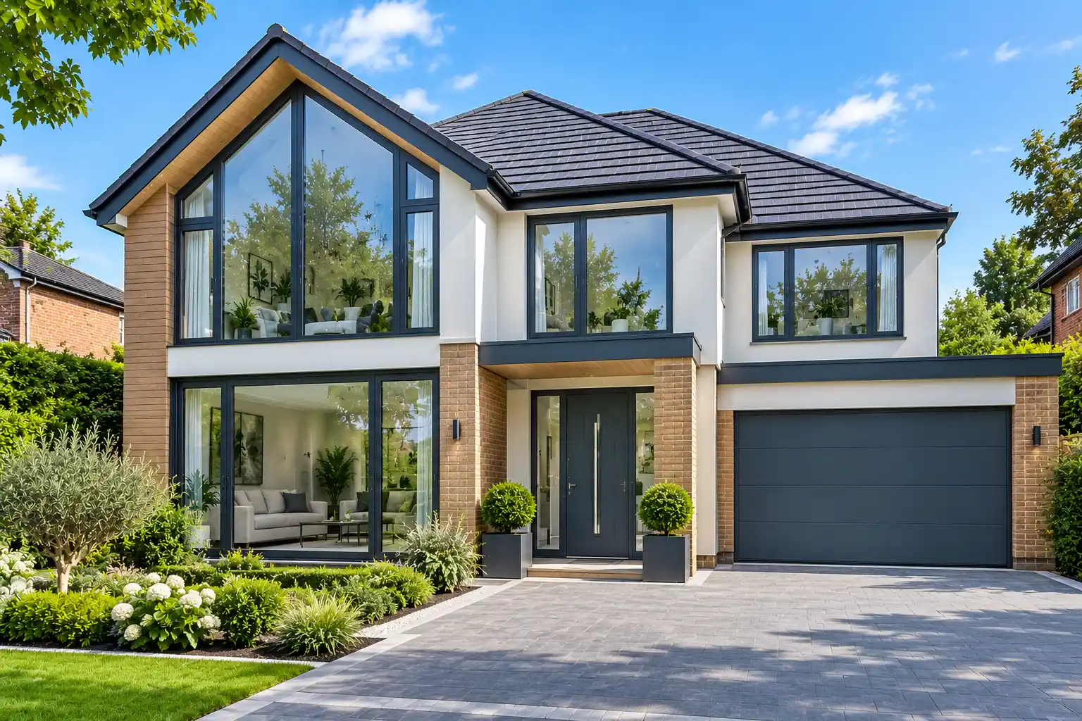 Modern house with anthracite grey aluminium windows and doors Edgware, London.
